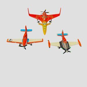Disney Pixar Cars Orange Airplanes Lot of 3 Mattel Die-Cast 1:55 Scale Fighter